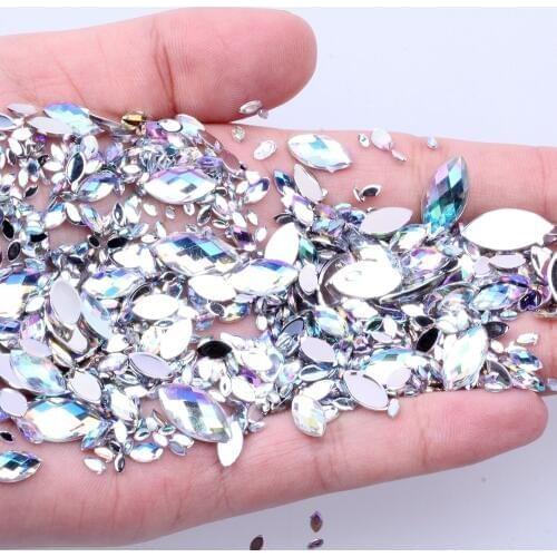 Acrylic Crystal AB Marquise Earth Face Flat back Rhinestones Mix 7 Size 600pcs/Set Shiny Beads DIY Nail Art Jewelry Making Craft