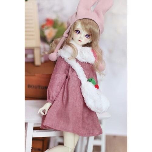 BJD Doll clothes for 1/6 1/4 size doll pink dress with bags scarf rabbit hat doll accessories cute doll suit