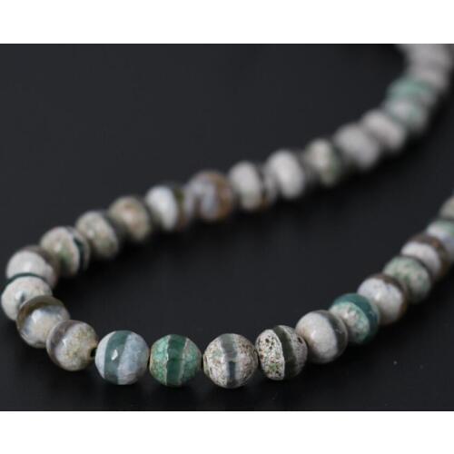 3Strands/Lot Wholesale 8mm Green&White One Line Stripe Tibetan Dzi Onxy Faceted Round Loose Beads,DIY Necklace Jewelry Making