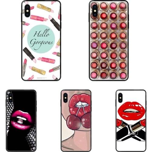 Sexy Lips Makeup Cosmetics Lipstick Powder Black Soft TPU Case Coque Cover Cusize For Xiaomi Mi Note A1 A2 A3 5 5s 6 8 9 10 SE