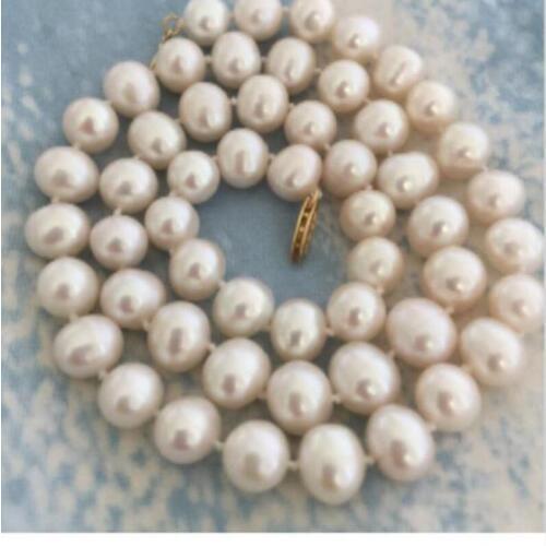 Classic round freshwater 10-11mm white pearl necklace 18inch 925silver