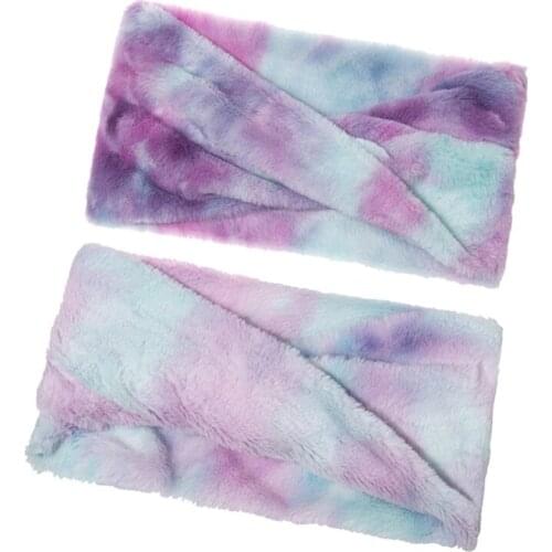 3 Pieces Women Men Colorful Tie Dye Print Beanie Hat with Scarf Set Thicken Fuzzy Plush Outdoor Windproof Ski Cuffed Skull Cap N