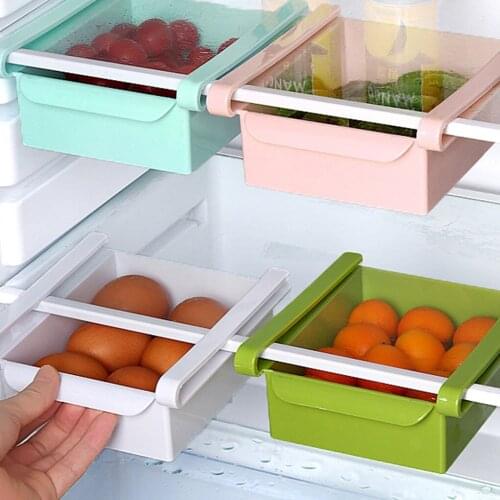 Kitchen Fridge Freezer Slide Drawer type Space-saving Storage Organizer Rack Shelf Holder Storage Boxes Plastic Box
