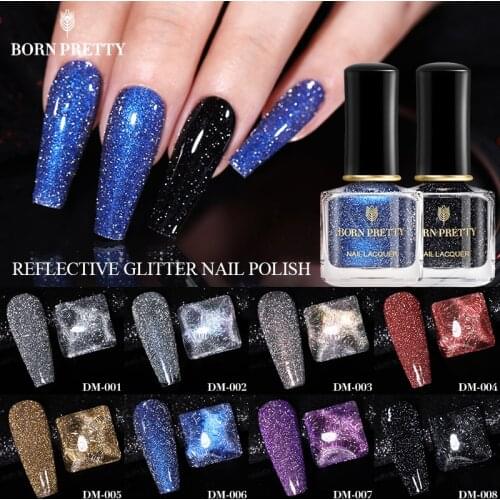 BORN PRETTY 1 Bottle 7ml Colorful Reflective Glitter Nail Polish Silver Blue Purple DIY Nail Varnish NO UV Lamp Cure