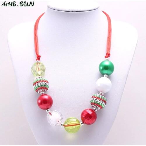 MHS.SUN Hot Christmas Gift Baby Children Chunky Beads Necklace Baby Girls Chunky Bubblegum Necklace Adjustbale Rope Jewelry 1PC