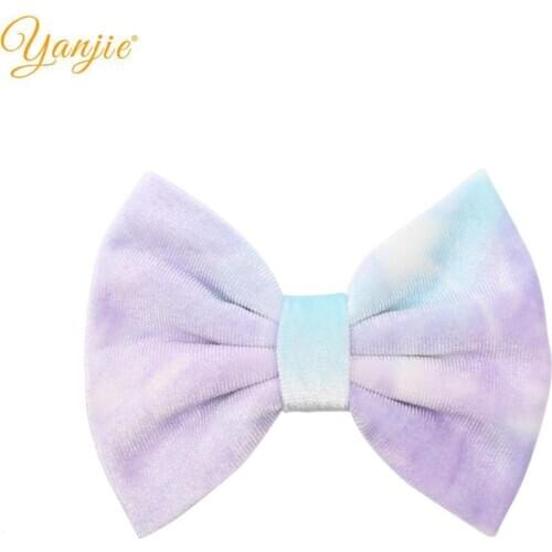 Trendy 5" Summer Tie Dye Velvet Handmade Hair Bow Barrette Baby DIY Hair Accessories For Girl 2021 Hair Clip Headwear