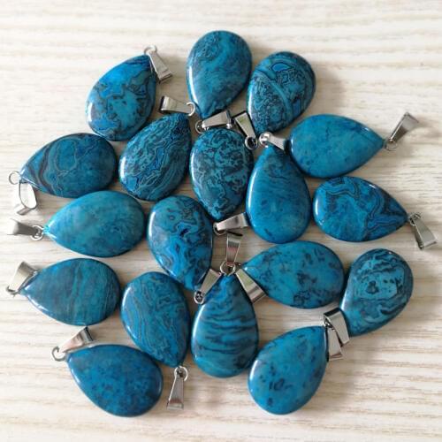 Fashion Blue Onyx stone pendant charms Crystal water drop Point Pendants for Necklace jewelry Wholesale 50Pcs Free shipping