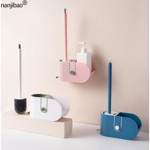 Wall-Mounted Bathroom Toilet Brush TPR Silicone Head With Storage Shelf Floor-Standing Household Items Bathroom Accessories