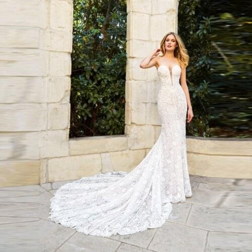 Wholesale Charming Mermaid Lace Open Back Wedding Gowns for Bride Sweetheart Sleeveless Bridal Wedding Dresses Affordable 2020
