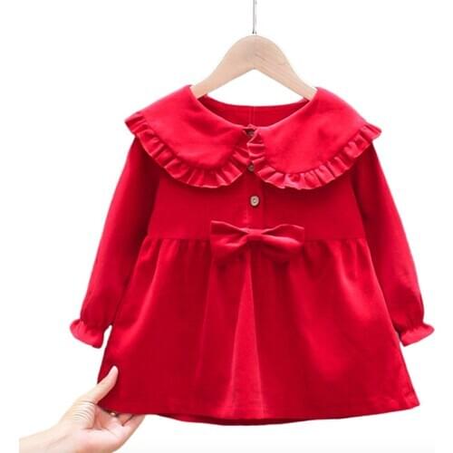 2020 Toddler Baby 1-6Y Girls Autumn Winter Cotton Corduroy Dress Children Bow Tie Doll Collar Style Long-Sleeved Princess Dress