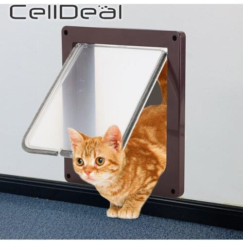 Dog Cats Flap Door with 4 Way Security Cat Lock Flap Door for Kitten ABS Plastic Small Pets Gate Door Kit Cute Pet Flap Doors