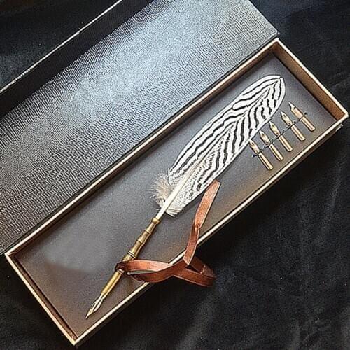 Lophura Nycthemera Feather Fountain Vintage Pen with Gift Box 5 Nibs