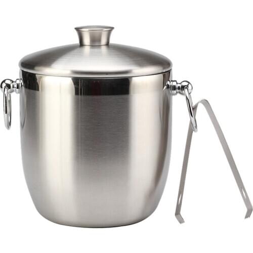 Practical Stainless Steel Ice Bucket with Tongs Liter Double Walled Insulated with Tongs and Lid Ice Container(3L)