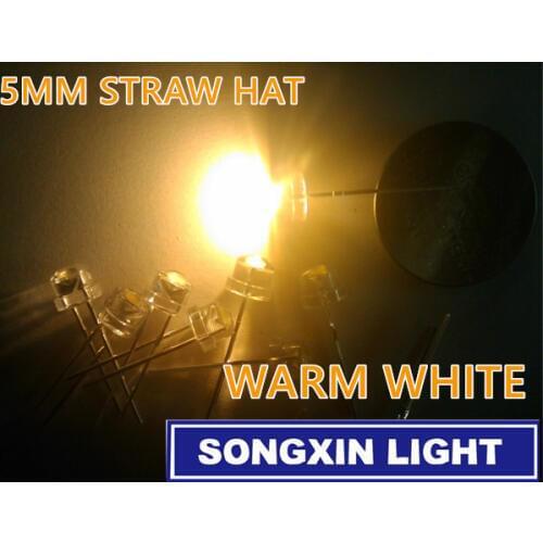 50pcs 5mm Transparent LED Diode Warm White Ultra Bright 5 mm Straw Hat Clear Lens LED Light Emitting Diode Lamp Through Hole