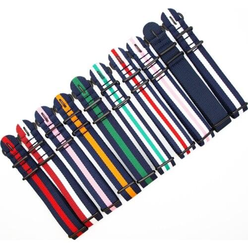 Fashion Watch Replacement Strap Nylon NATO Strap 16mm 18mm 20mm 22mm Watchband Stainless Steel Matte Black Buckle Watch Band