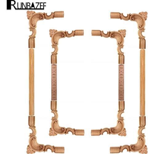 RUNBAZEF Vintage Unpainted Wood Carved Corner Onlay Applique Frame Background Home Furniture Wall Cabinet Door Decor Crafts