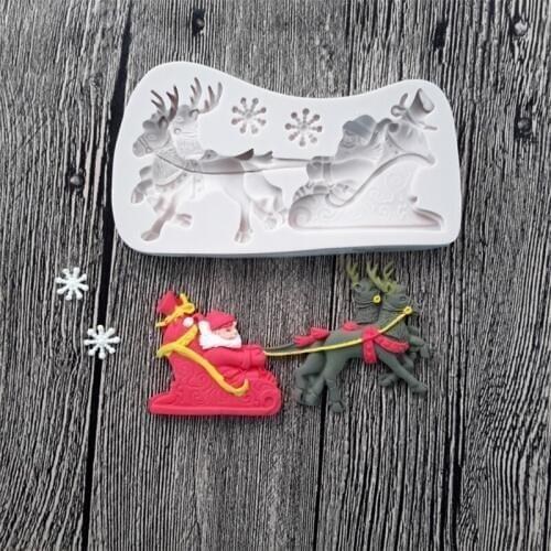 DIY Silicone Fondant Mold Christmas Santa Claus and Elk Deer Sugar Paste Chocolate Gumpaste soap mold cake decoration