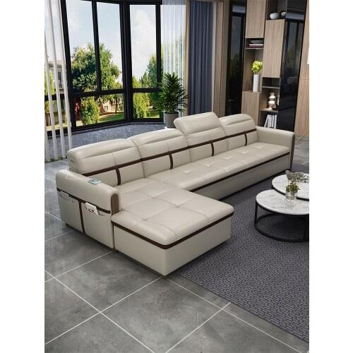 Modern simple small family living room functional corner top layer leather sofa combination