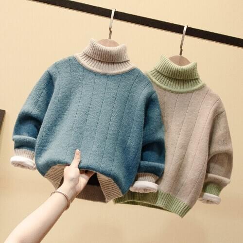 Boys Sweater Turtleneck Pullover Autumn and Winter New Fashion Korean Version of Childrens Thickened Warm Sweater Baby Foreign