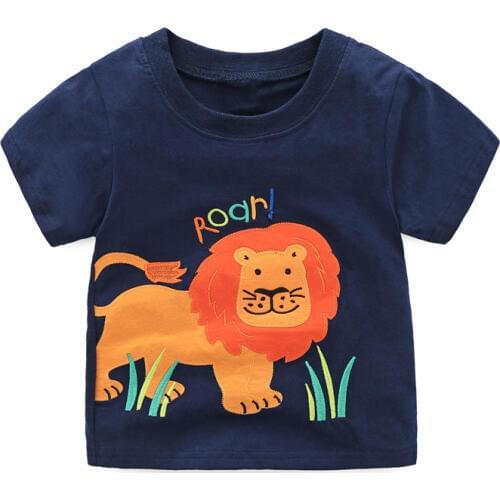 Boys Tops Baby T shirts Summer Short-sleeve Cotton Letter cartoon animals Lion Print Baby Boy Clothing Kids Toddler Top