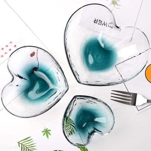 Japanese Transparent Phnom Penh Heart Shaped Crystal Glass Fruit Salad Bowl Colorful Dessert Vegetable Breakfast Bowl Tableware