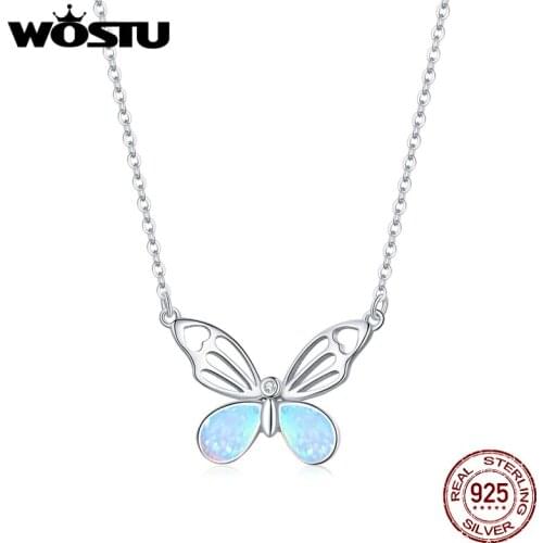 Wostu Necklaces 100% Original 925 Sterling Silver Butterfly Pendant For Women Simple Fine Brand Jewelry Gift DAN216