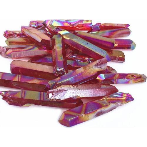 200g Natural unpolished Red aura quartz crystal point titanium coating crystal for home decoration