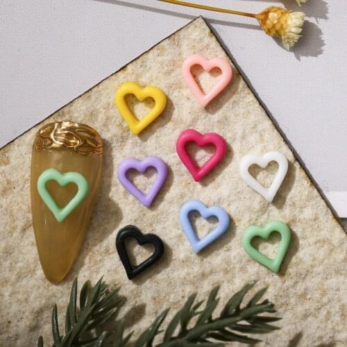 50Pcs Candy Color Hollow Love Heart 3D Resin Nail Art Decorations Lovely Manicure Jewelry Accessories Wholesale Drop Shipping