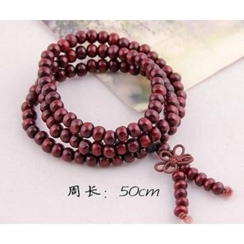 6mm Tibetan Buddhism 108 Red Wood Mala Necklace