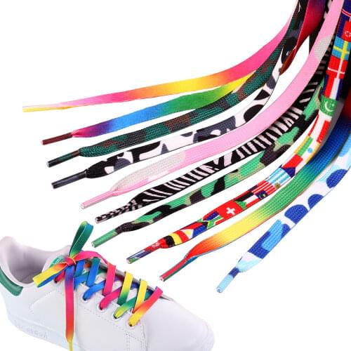 8mm Flat Printed Shoelaces Colorful Rainbow Shoe Laces Fashion Shoestring Replacement for Sneakers