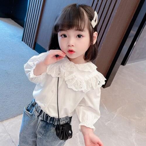 Toddler Girls Blouse Floral Girl White Shirt Casual Style Childrens Shirt For Girls Spring Autumn Girls Clothes