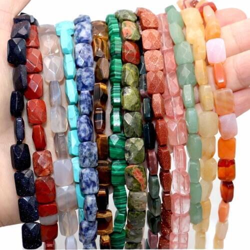 8 * 12 MM Faceted Natural Stone Beads Tiger Eye Howlite Agates Rectangle Loose Beads For Jewelry Making DIY Bracelet Necklace