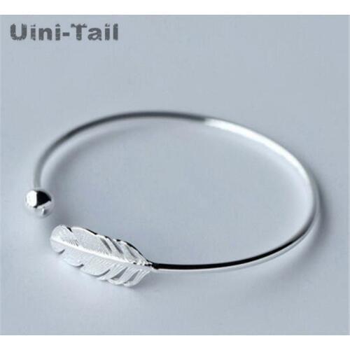 Hot 925 Silver Feather Opening Bracelet Women Fashion Temperament Bracelet Sweet Feather Bracelet High Quality Gift