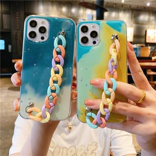 Smooth Glitter Shockproof Phone Case For Samsung Galaxy A50 A52 A20 A30S A10S A7 2018 A51 A71 S20 FE S21 Rainbow Bracelet Cover