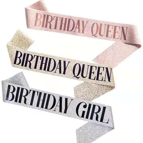 Birthday Queen Pink Party Shoulder Strap Girdle Supplies Birthday Girl Silver Glitter Satin Sash Women Princess Scarf Decoration