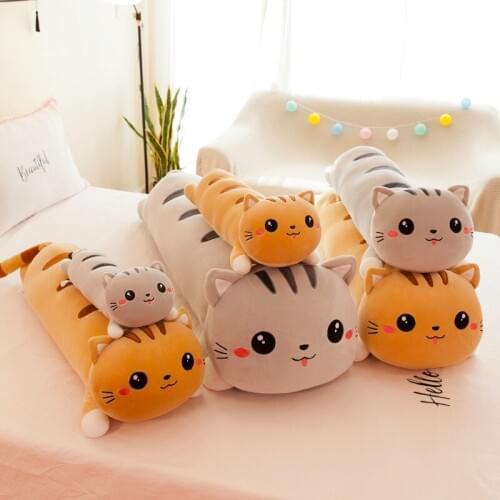 Long Cat Pillow Soft Stuffed Doll Plush Toys Back Cushion Backrest Gift for Kids Home Bedroom Decoration