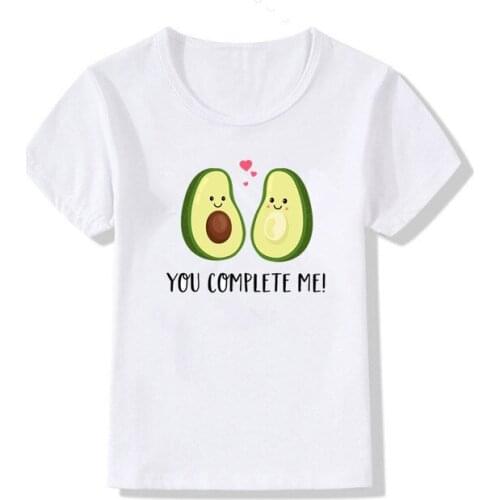 Fashion New Avocado Print Kids T Shirts Funny Kawaii Cartoon Girls Tops Harajuku White O-Neck Short Sleeves Boys T Shirt