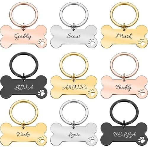 Personalized Pet ID Tag Keychain Engraved Pet ID Name for Cat Puppy Dog Collar Tag Pendant Keyring Bone Pet Accessories