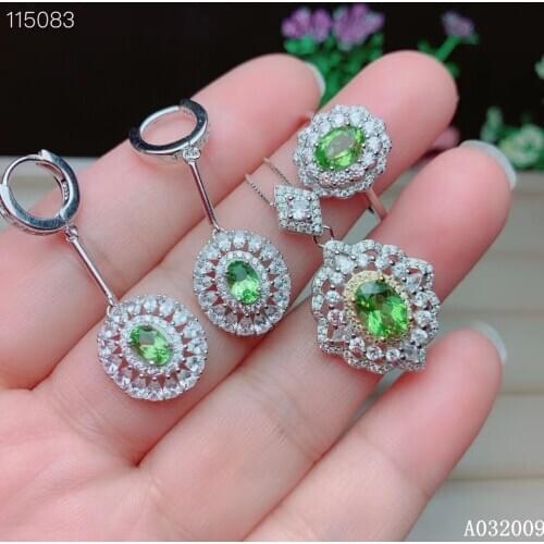 KJJEAXCMY fine jewelry 925 sterling silver inlaid natural peridot earrings ring pendant luxury girl suit support test
