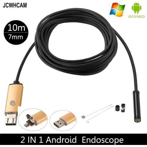 JCWHCAM USB 7mm 10M 2M 5M 1M Android Endoscope Insepction Borescope Waterproof Tube Visual Camera Lens Snake Video For Phone PC