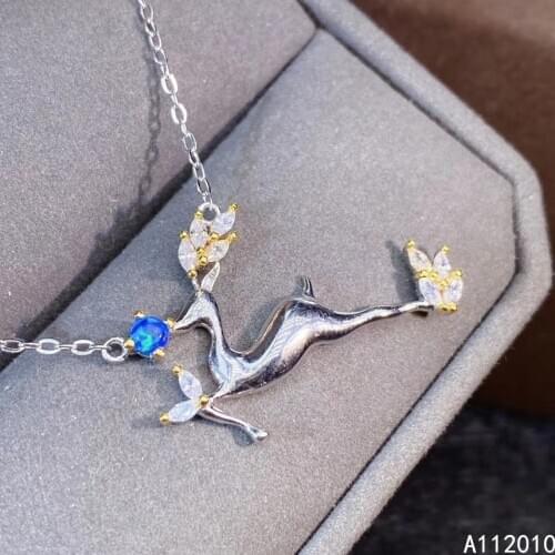 KJJEAXCMY Fine Jewelry 925 sterling silver natural opal womens vintage deer new necklace pendant supports test