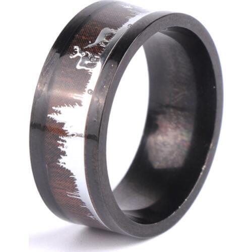 Classic Male Ring Wedding Band Wood Inlay Deer Stag Silhouette Ring Wooden Ornament Deer Circle Christmas Gift For Men