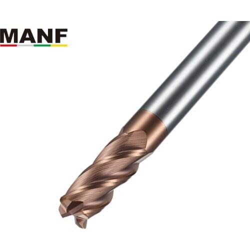 MANF 4 Flute Long Round Ball Nose End Mill HRC70 6R05-12R1.0 Milling Cutter Tungsten Carbide TiAIN Endmills CNC Machine Tool