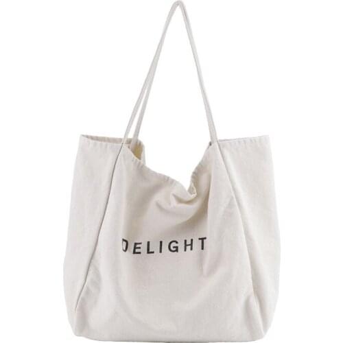 Korean Simple Washed Canvas Brown Sugar Fruit Color Large Capacity Handbag Casual Letter Printing Shoulder Purses And Handbags