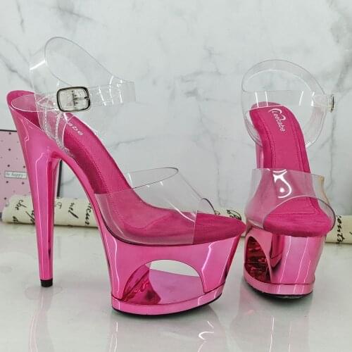 Leecabe Shinny Blue and Pink banquet shoes, 17 cm shiny platform sandals, sexy nightclub pole dancing shoes