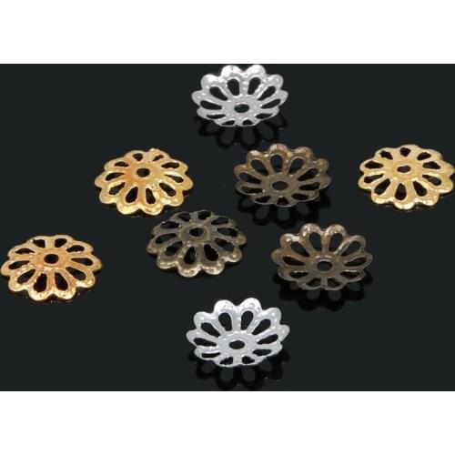 Hot sale 300pcs/lot High Quality DIY 3colors Plated Hollow Flower Metal Charms Bead Caps for Jewelry Making 9mm