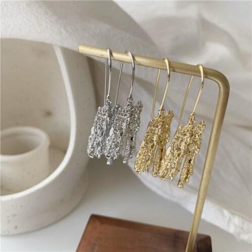 SRCOI Trendy Geometric Irregular Bump Metal Texture Earrings Simple Alloy Long Earrings Women Hip Hop Jewelry Accessories