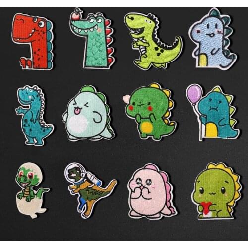 Cartoon dinosaur Patch Sew On Coat Fine Embroidery Clothing Biker Patch Badge Stripe Decor Childrens T-shirt jacket accessories