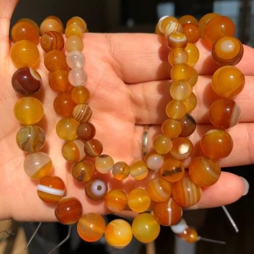 Natural Yellow Stripe Sardonyx Agates Stone Beads Smooth Round Loose Spacer Beads For Jewelry Making Diy Charm Bracelet 6 8 10mm