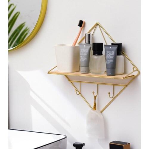 New Wall Shelf Multifunctional with Hooks Wrought Iron Creative Storage Rack for Living Room Kitchen Accessories Wholesale